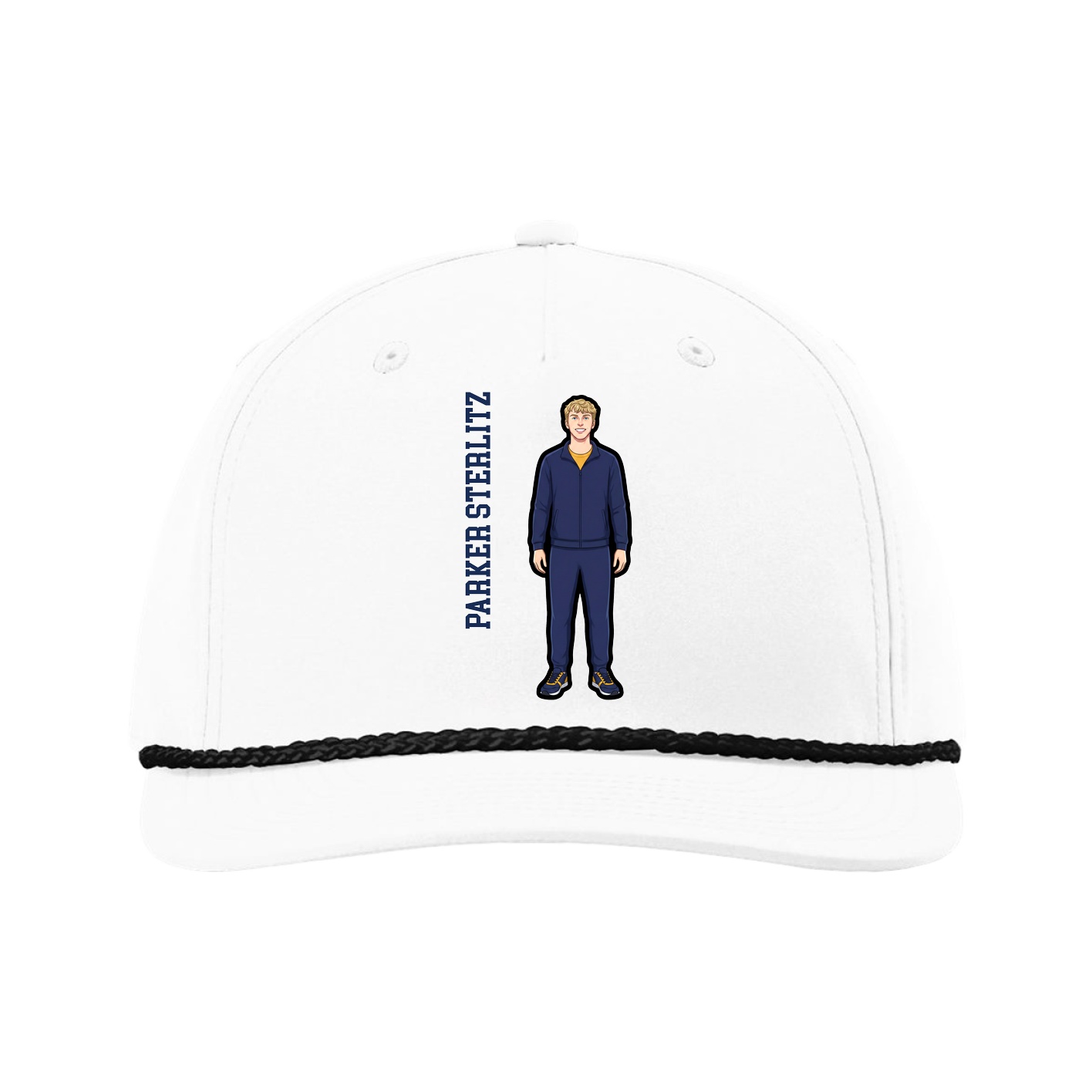 Five-Panel Classic Rope Cap — Name Vertical in White