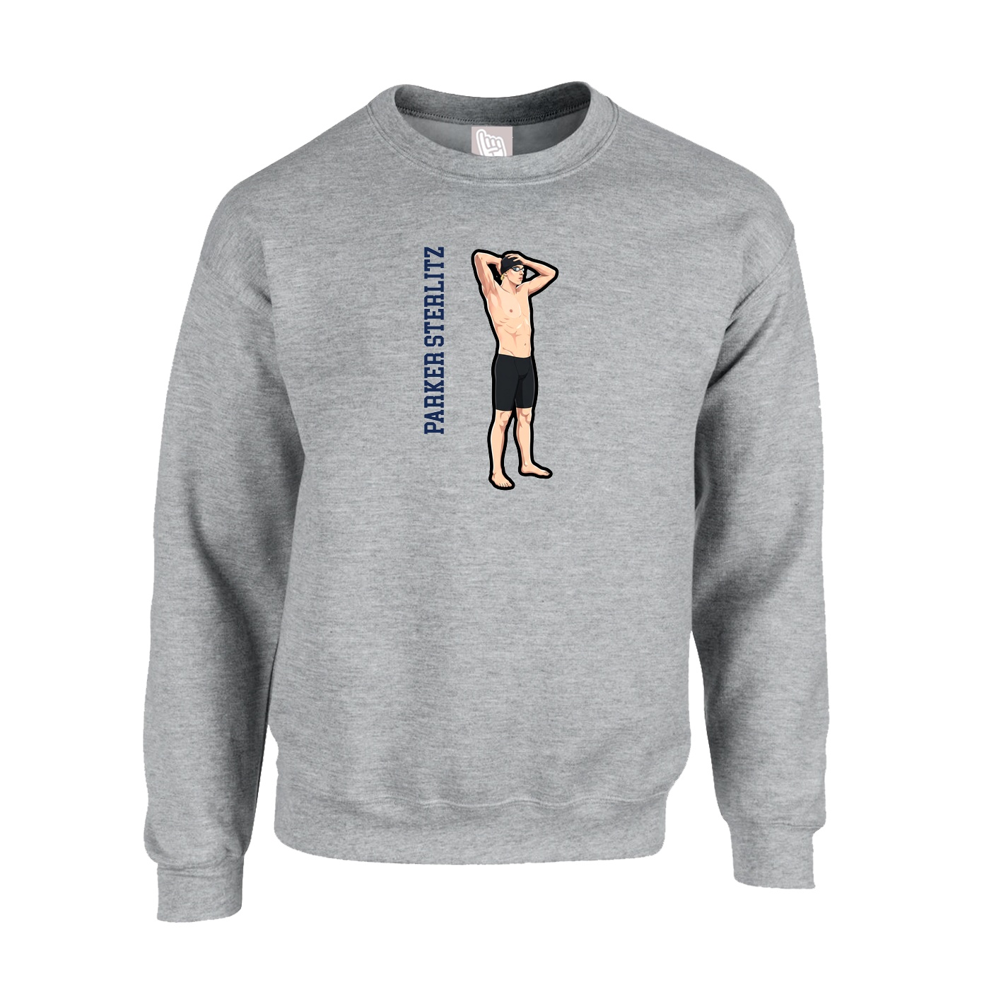 Fleece Crew — Name Vertical in Grey