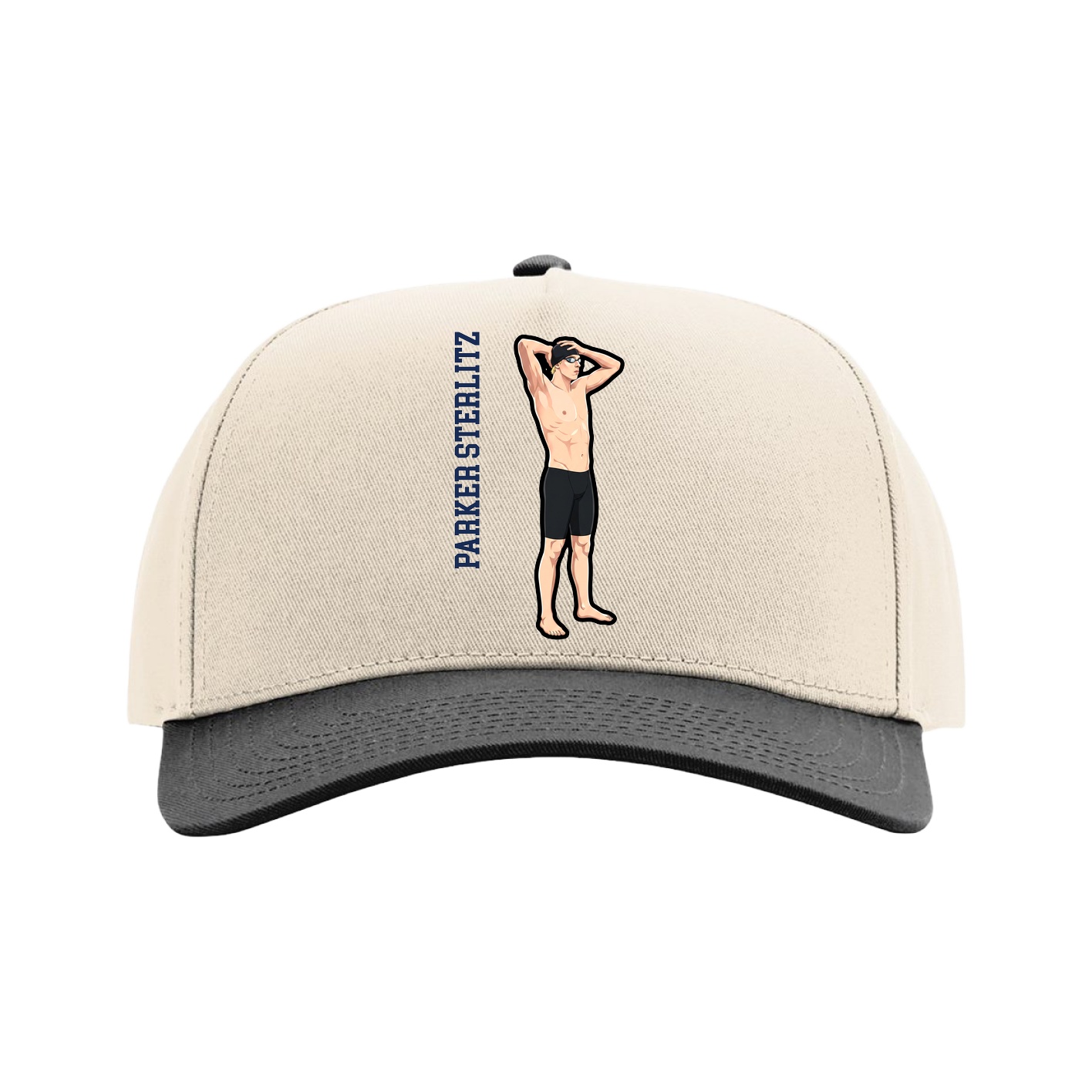 Full Fabric Five-Panel Champ Cap — Name Vertical in Cream/Black