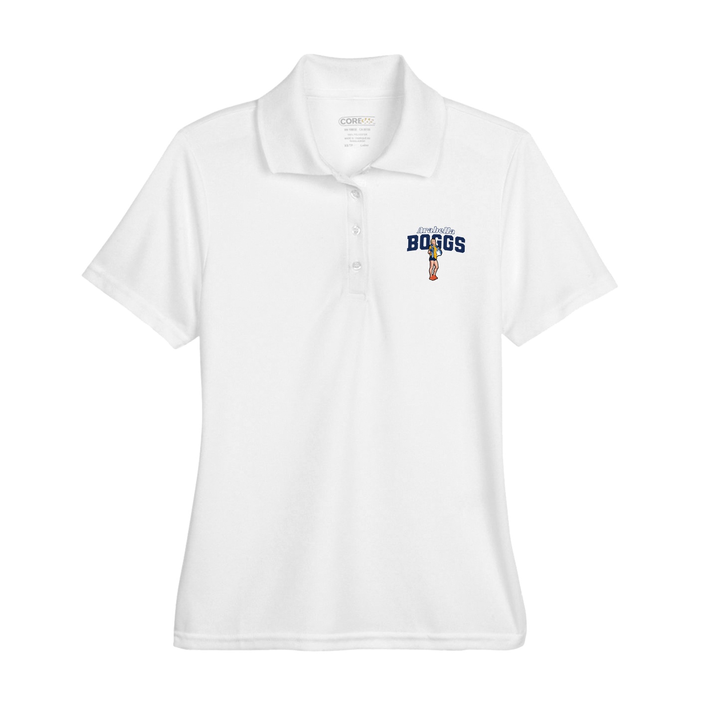 Womens Performance Polo — Name Arch in White