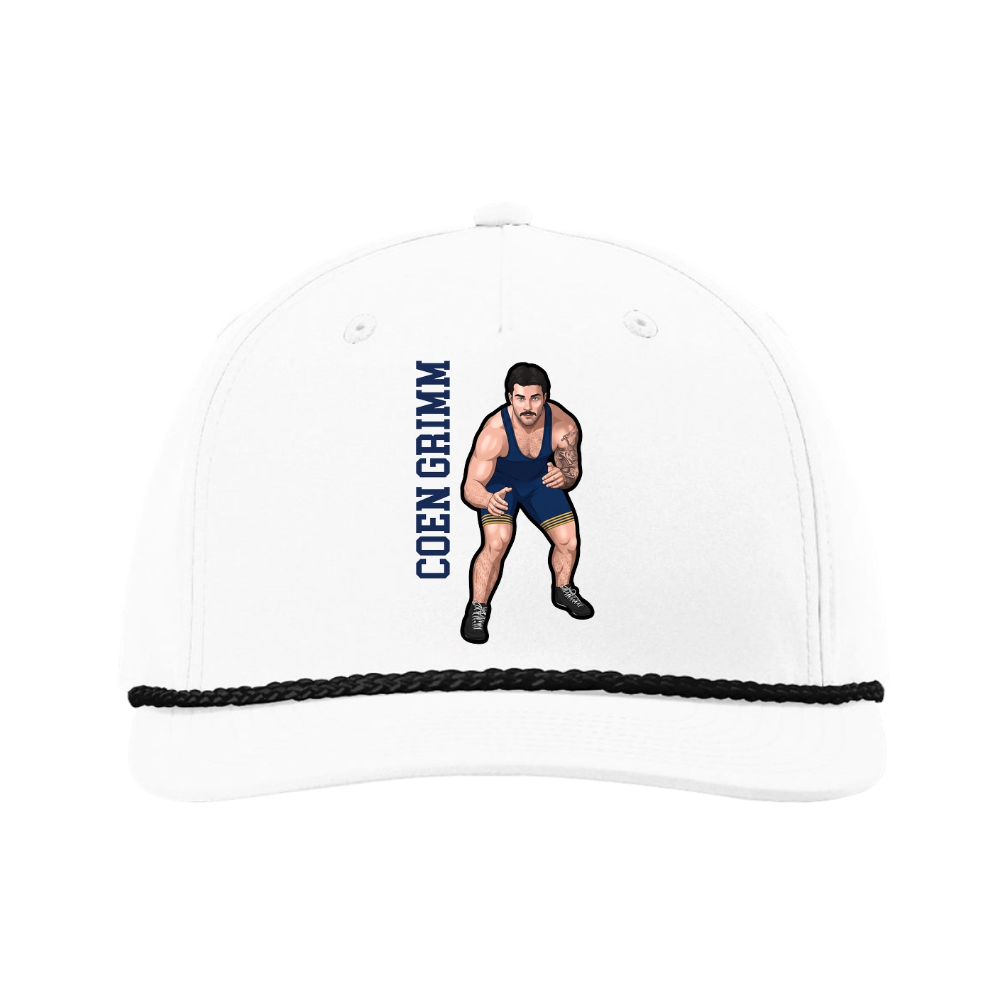 Five-Panel Classic Rope Cap — Name Vertical in White