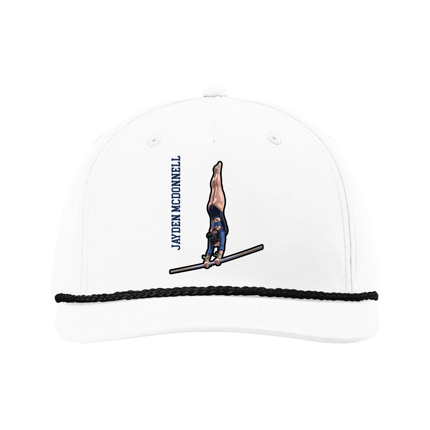 Five-Panel Classic Rope Cap — Name Vertical in White