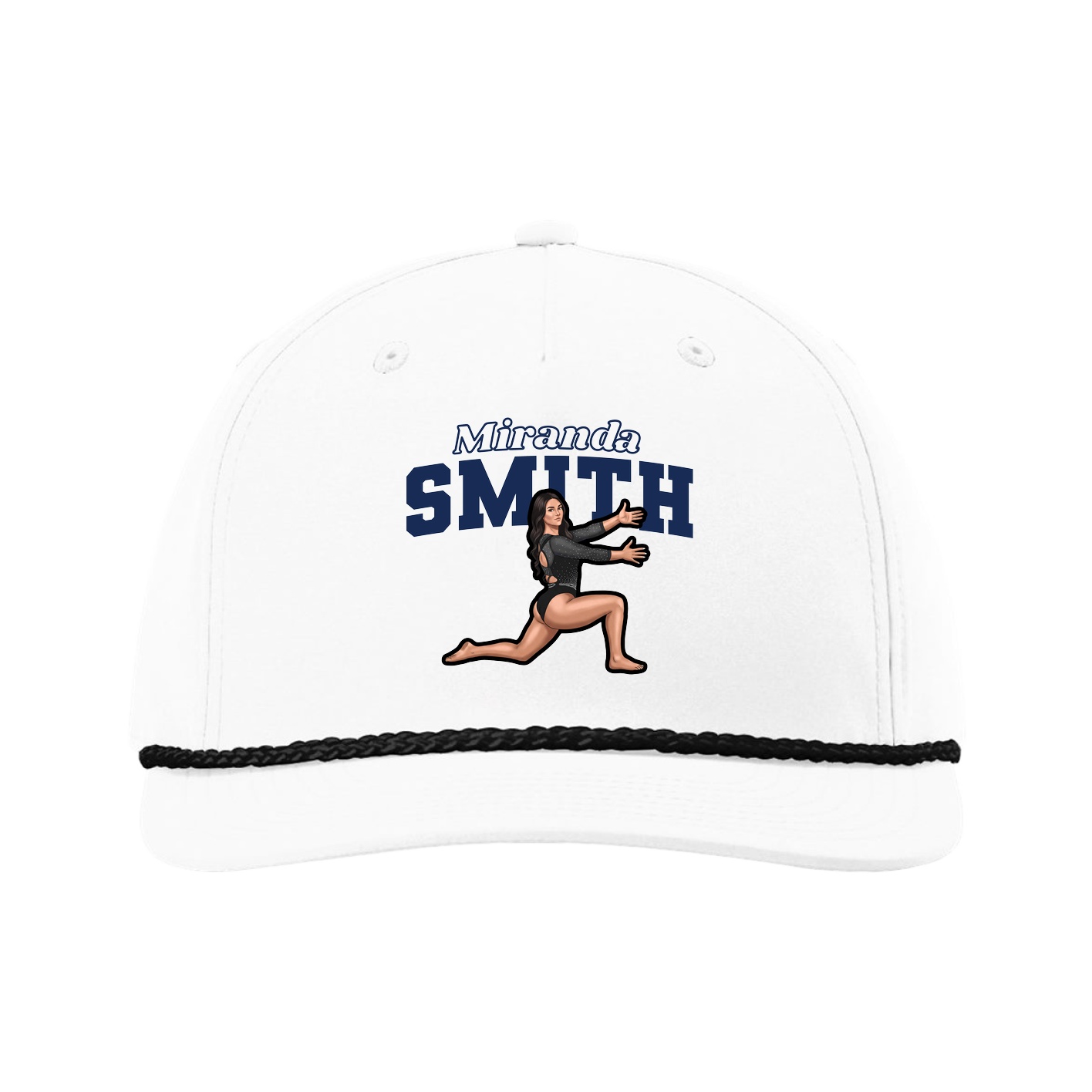 Five-Panel Classic Rope Cap — Name Arch in White