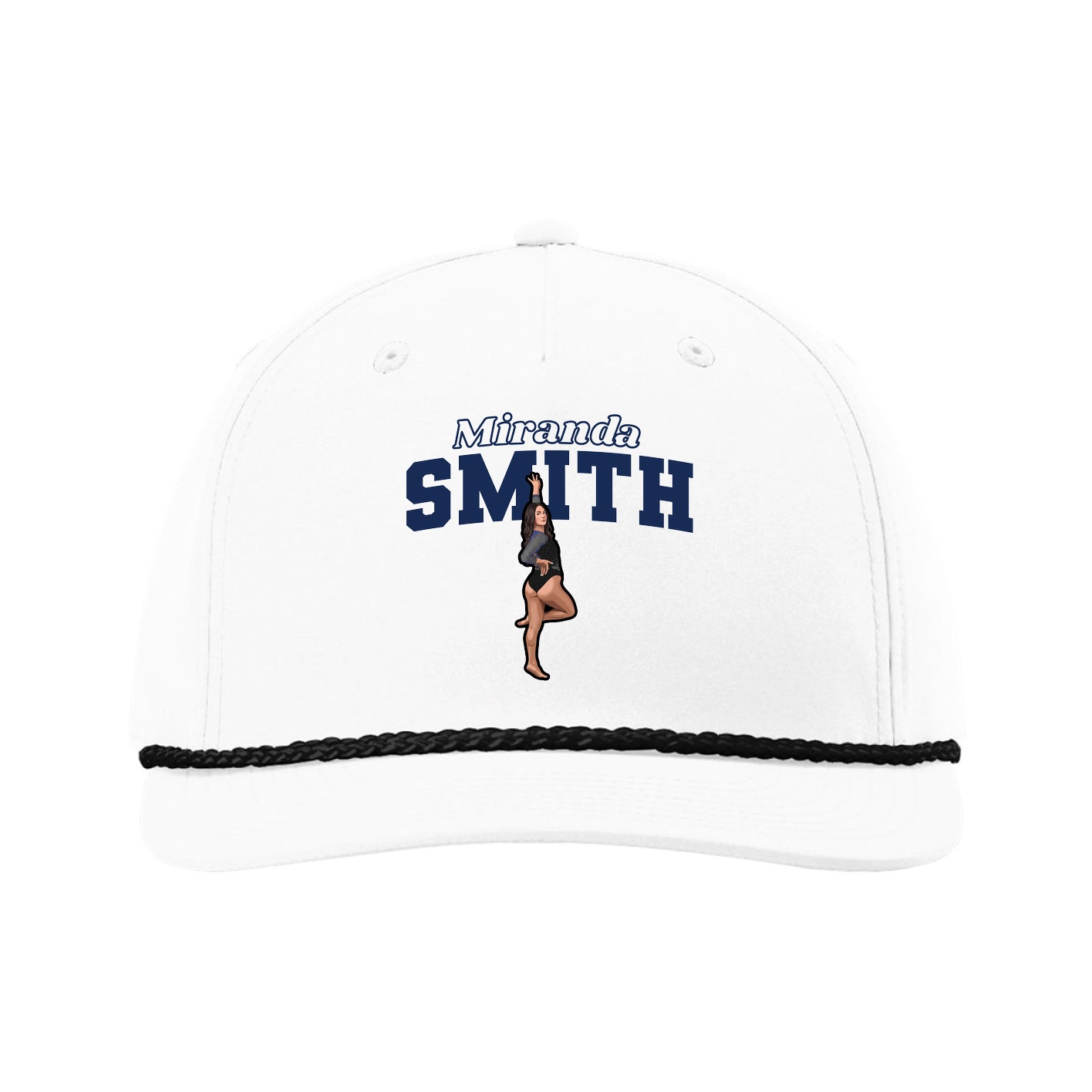 Five-Panel Classic Rope Cap — Name Arch in White
