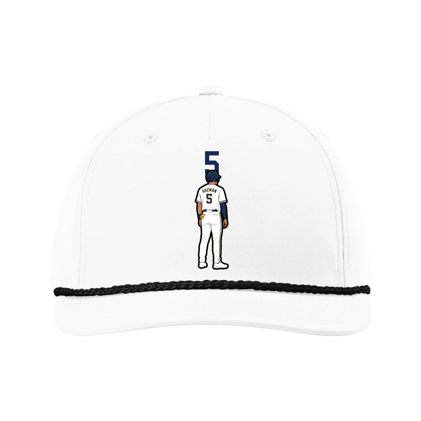 Five-Panel Classic Rope Cap — Number Top in White