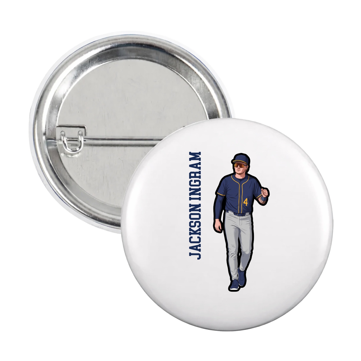 Game Day Button — Name Vertical in White