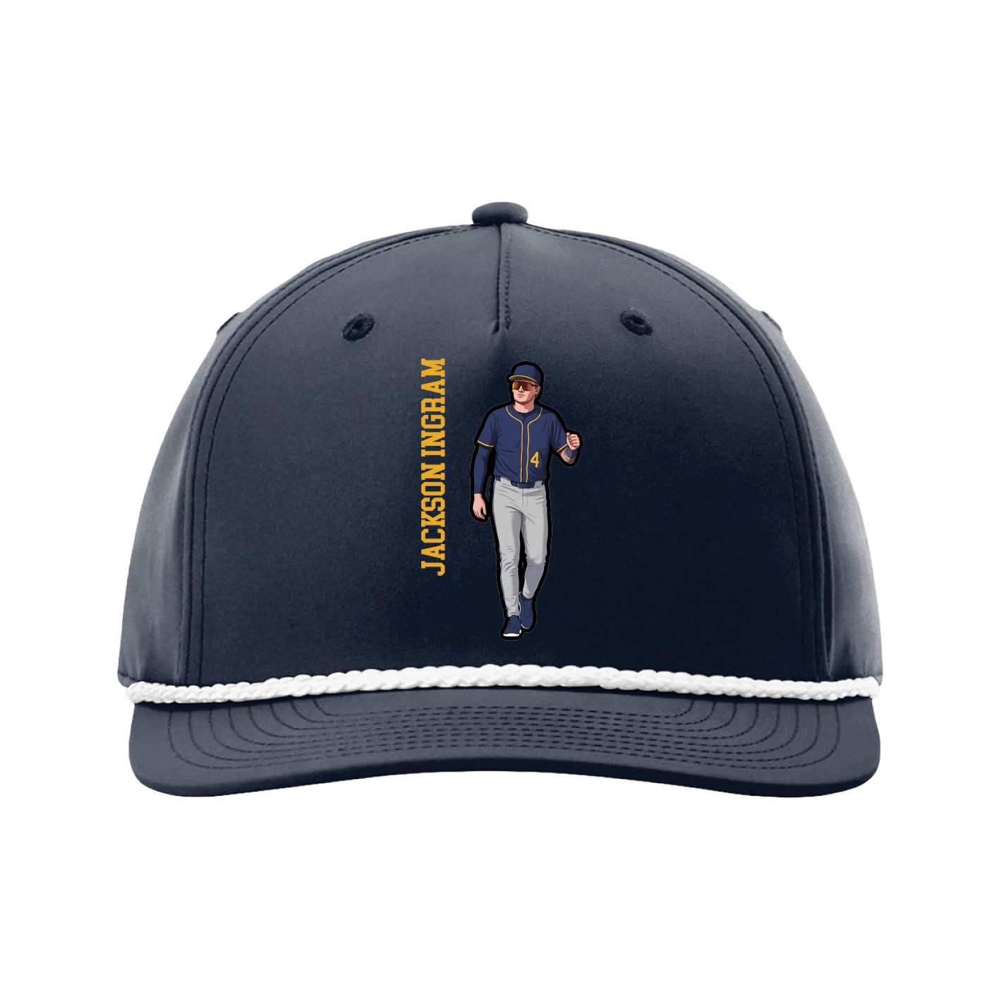 Five-Panel Classic Rope Cap — Name Vertical in Navy