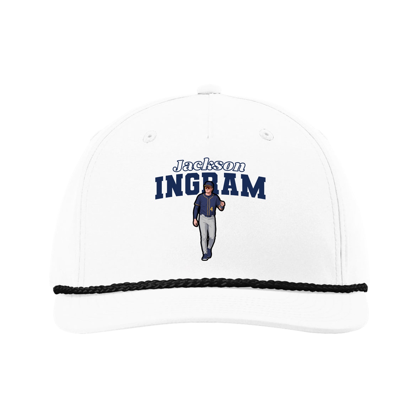 Five-Panel Classic Rope Cap — Name Arch in White