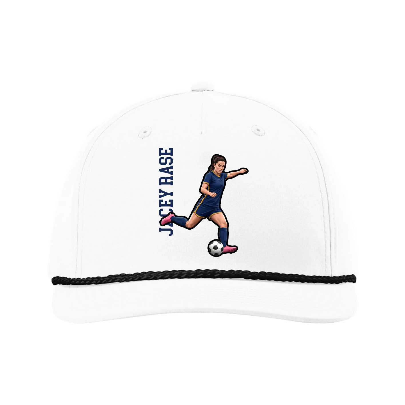 Five-Panel Classic Rope Cap — Name Vertical in White