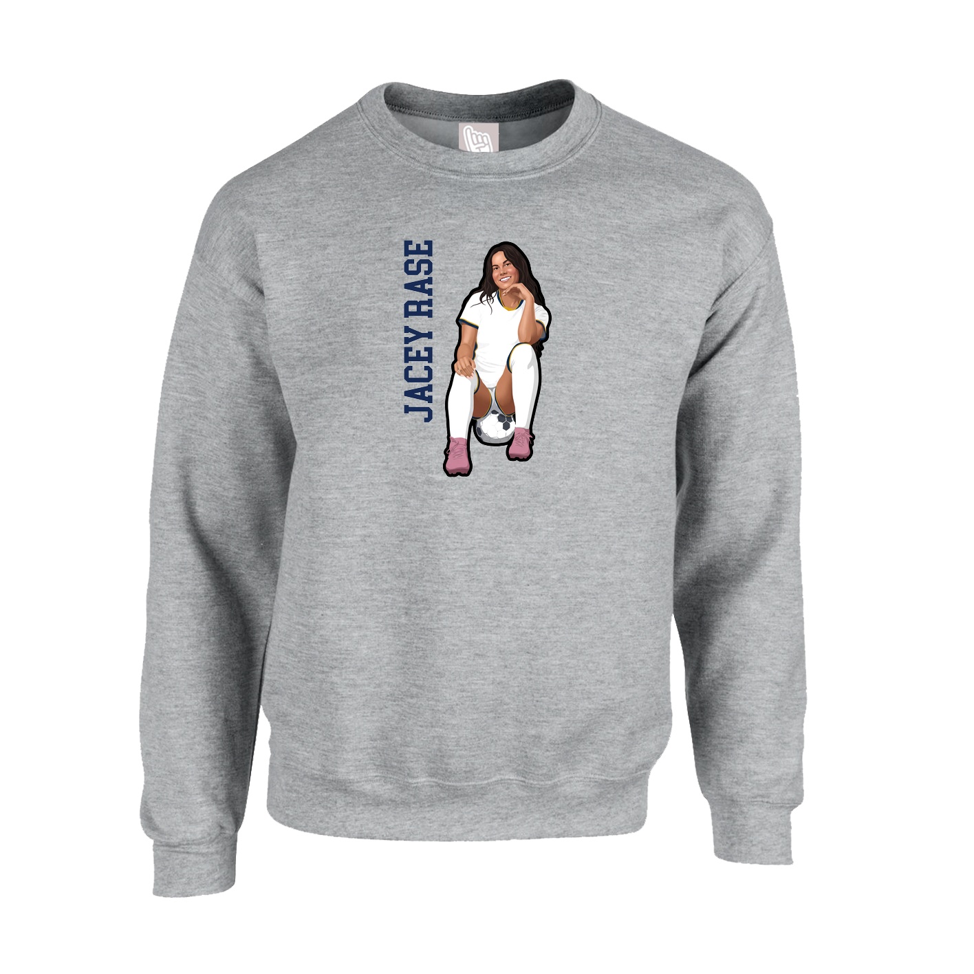 Fleece Crew — Name Vertical in Grey