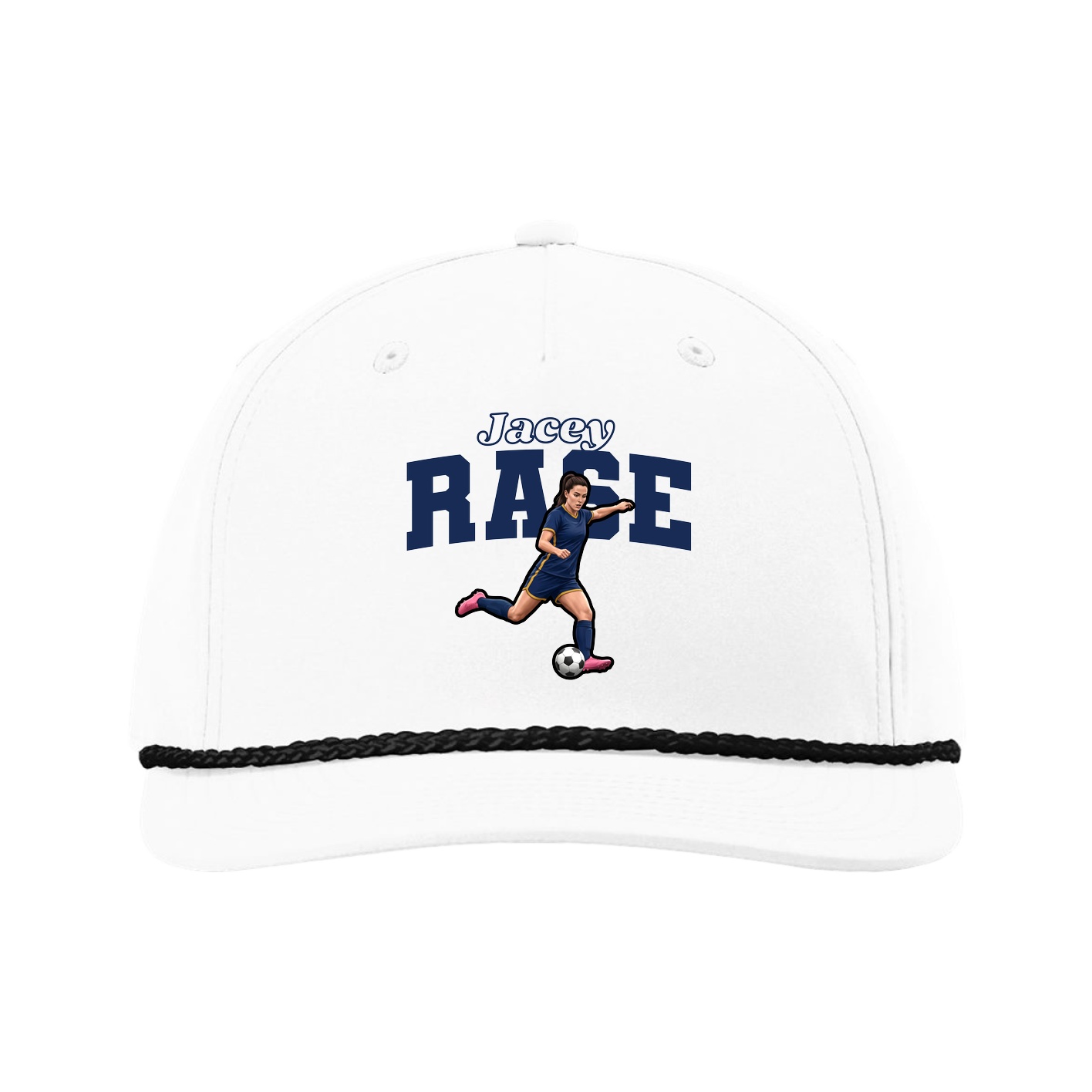 Five-Panel Classic Rope Cap — Name Arch in White