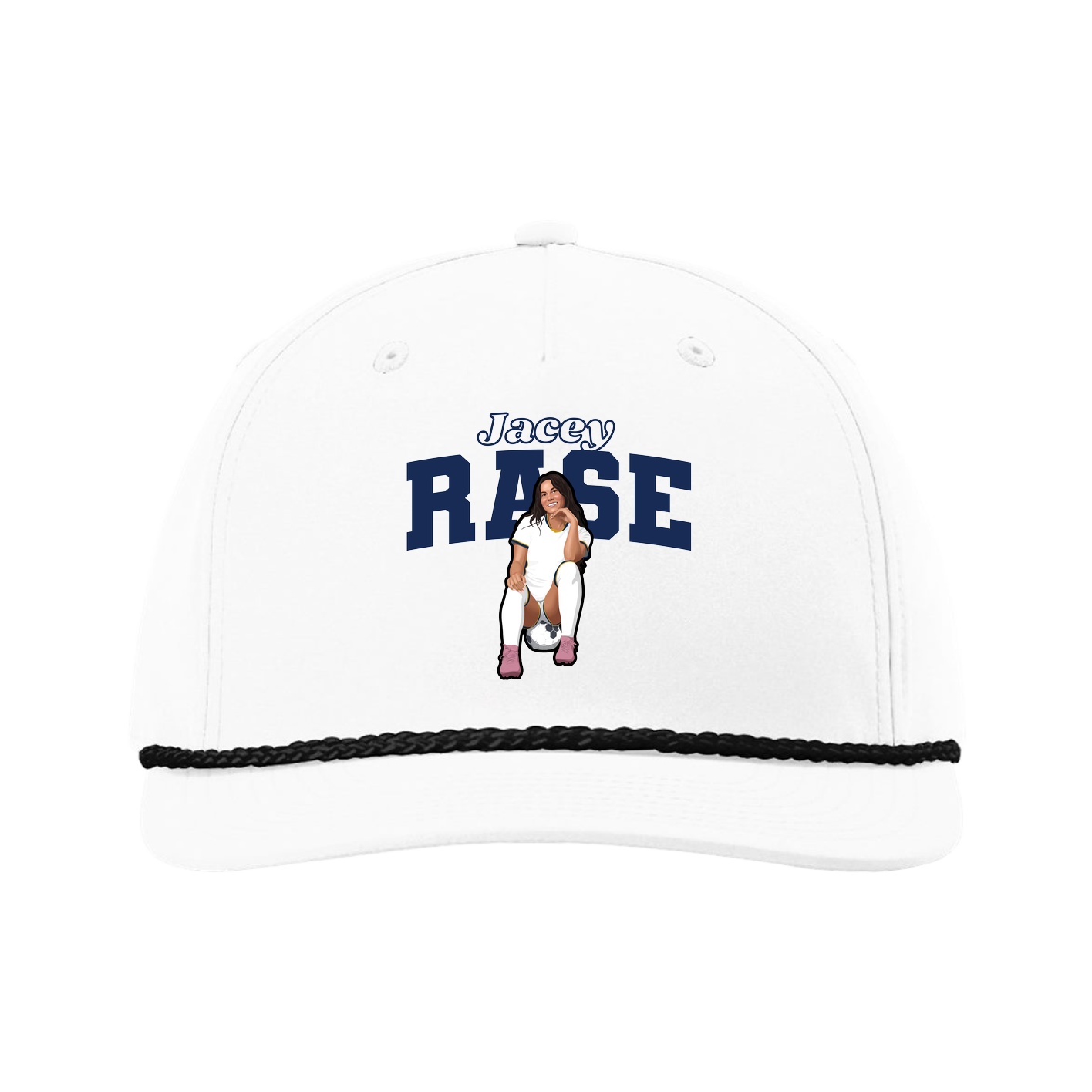 Five-Panel Classic Rope Cap — Name Arch in White