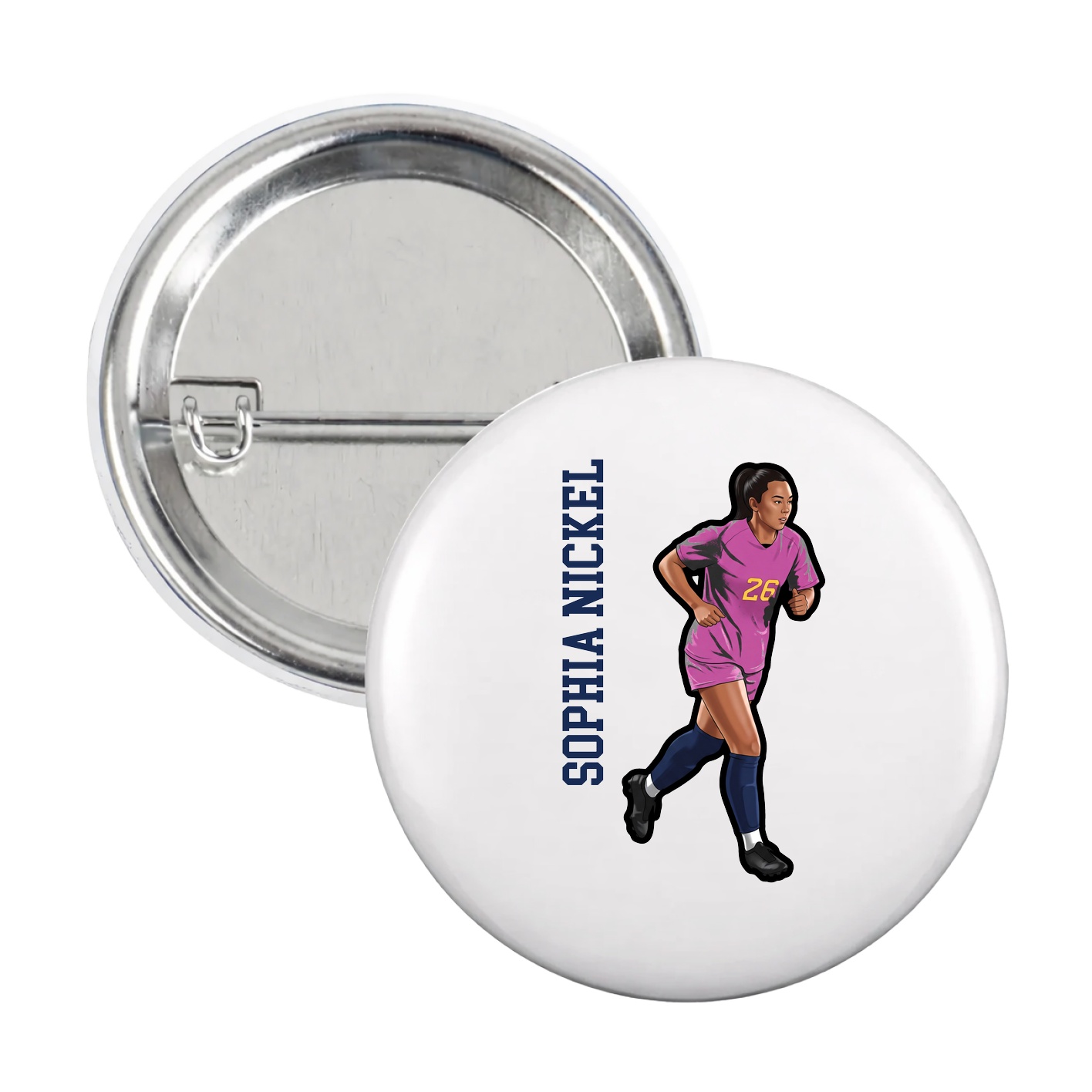 Game Day Button — Name Vertical in White