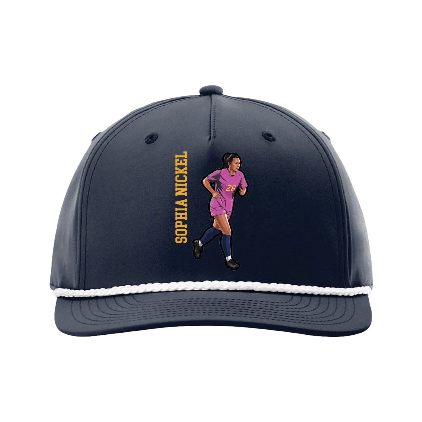 Five-Panel Classic Rope Cap — Name Vertical in Navy