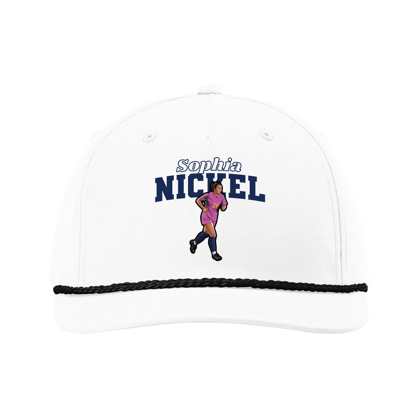 Five-Panel Classic Rope Cap — Name Arch in White