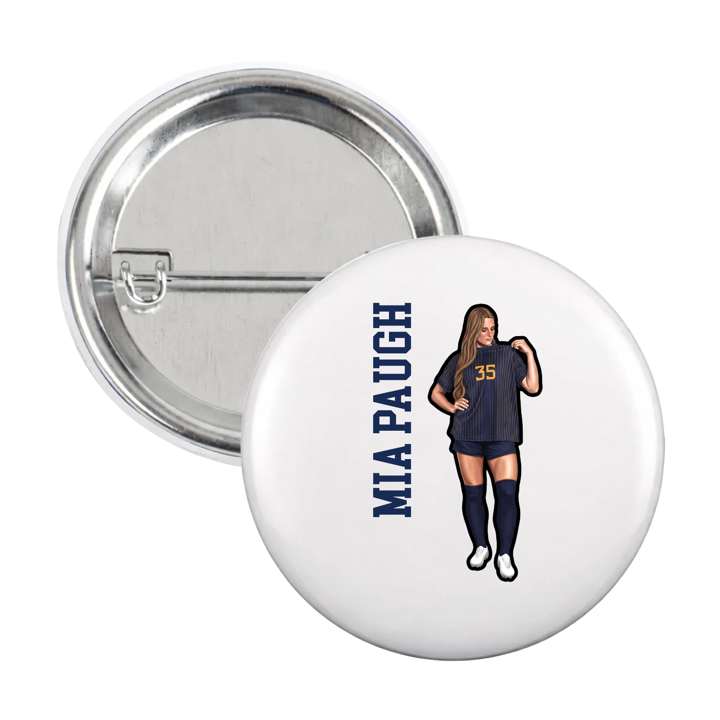 Game Day Button — Name Vertical in White