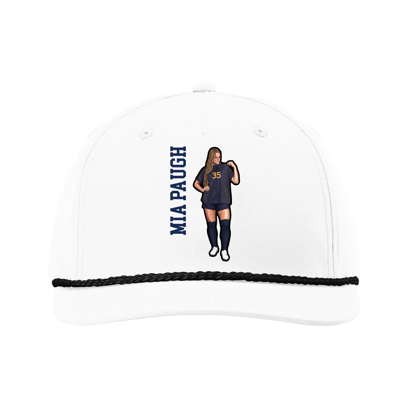 Five-Panel Classic Rope Cap — Name Vertical in White