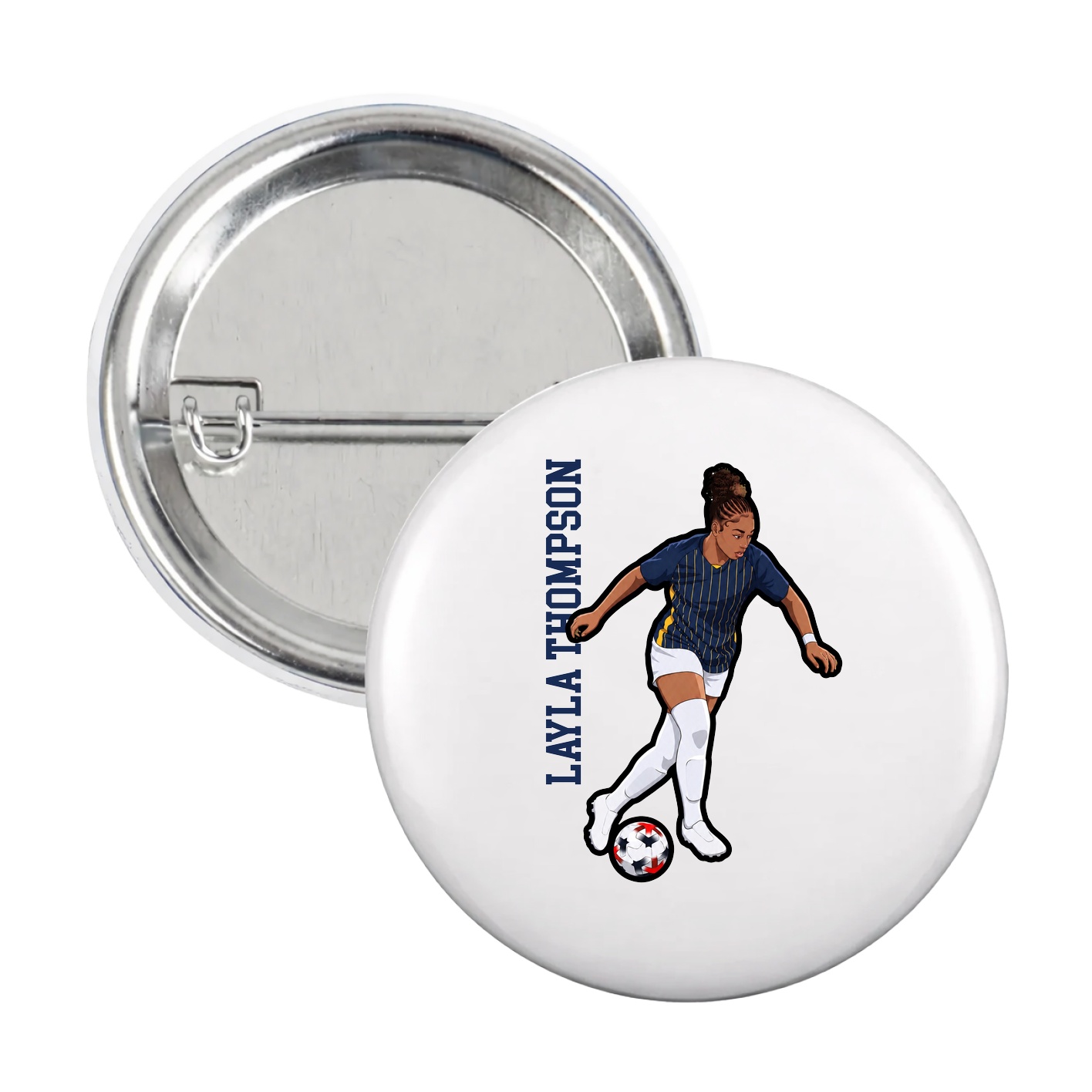 Game Day Button — Name Vertical in White