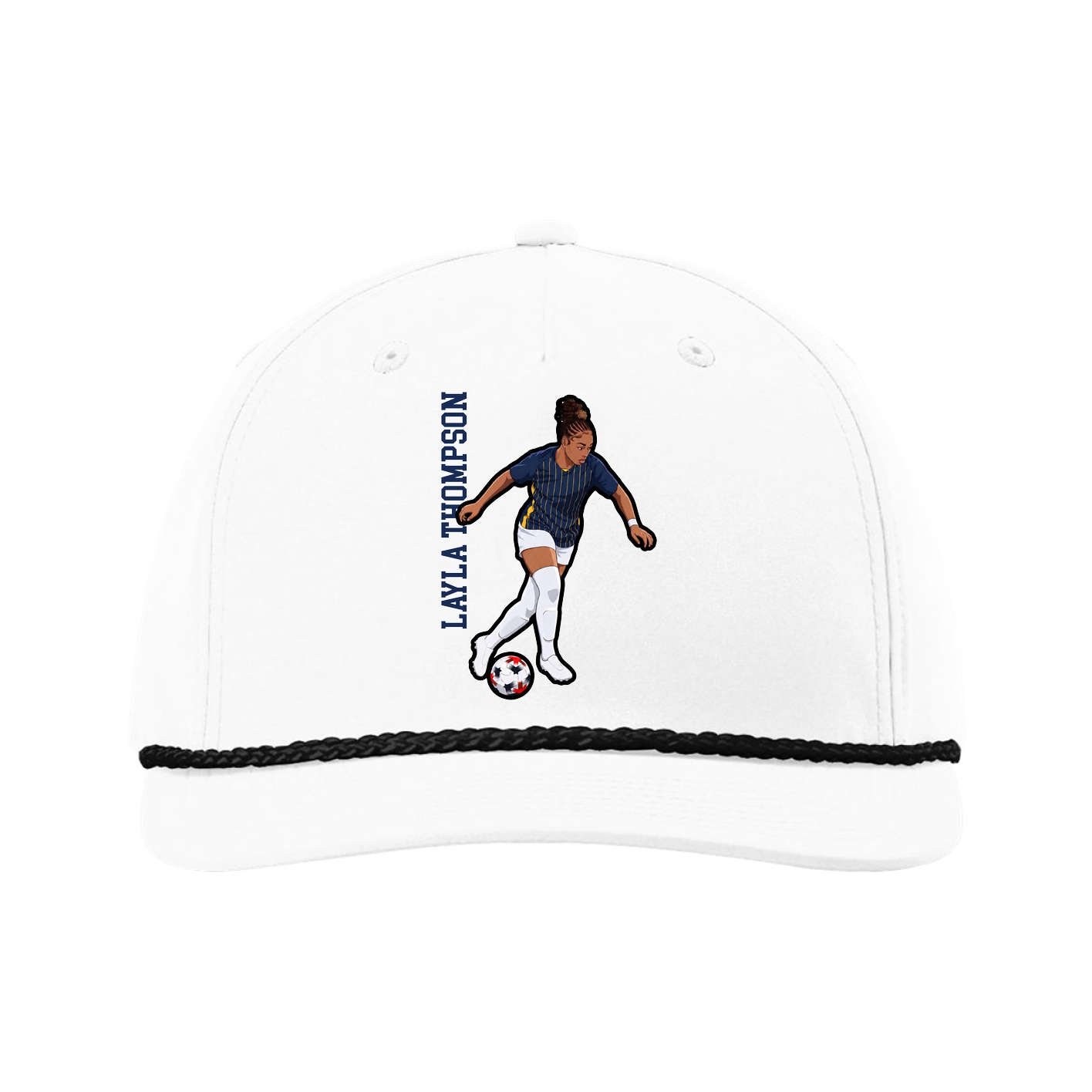 Five-Panel Classic Rope Cap — Name Vertical in White