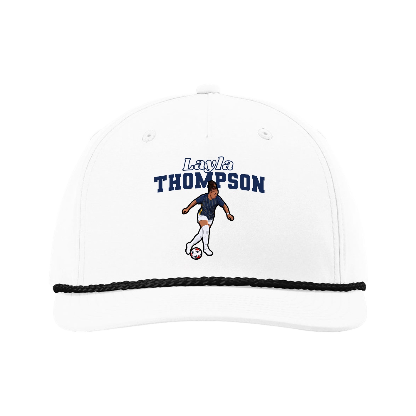 Five-Panel Classic Rope Cap — Name Arch in White