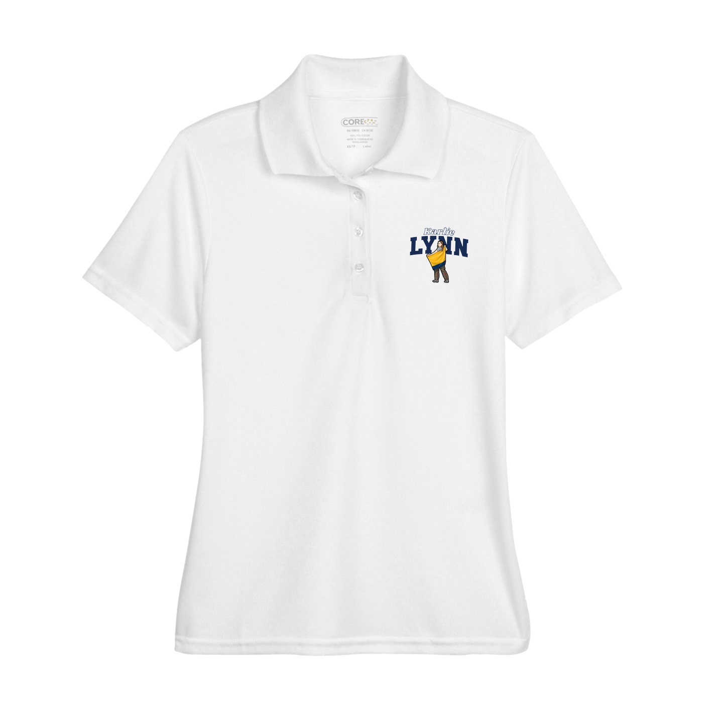 Womens Performance Polo — Name Arch in White