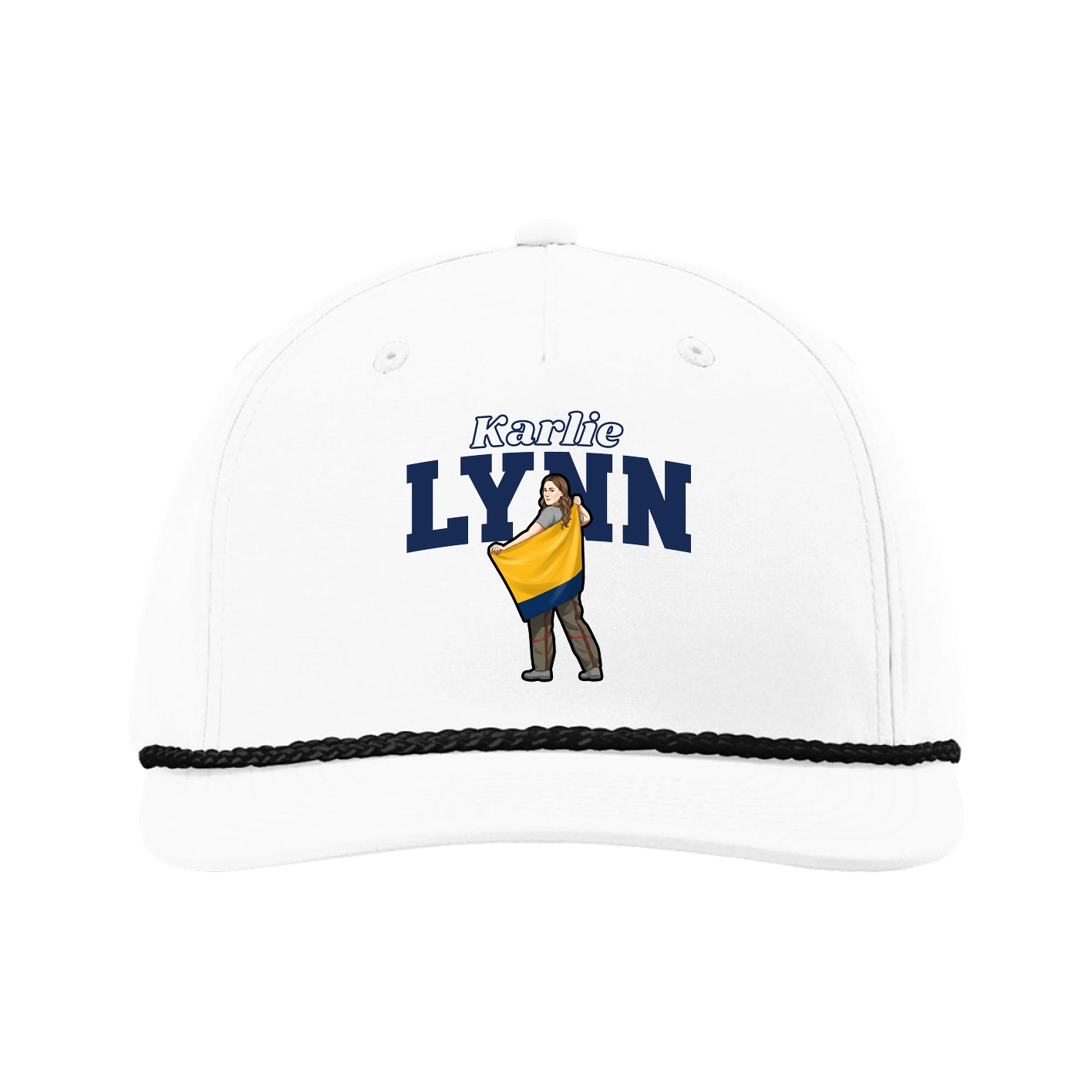Five-Panel Classic Rope Cap — Name Arch in White