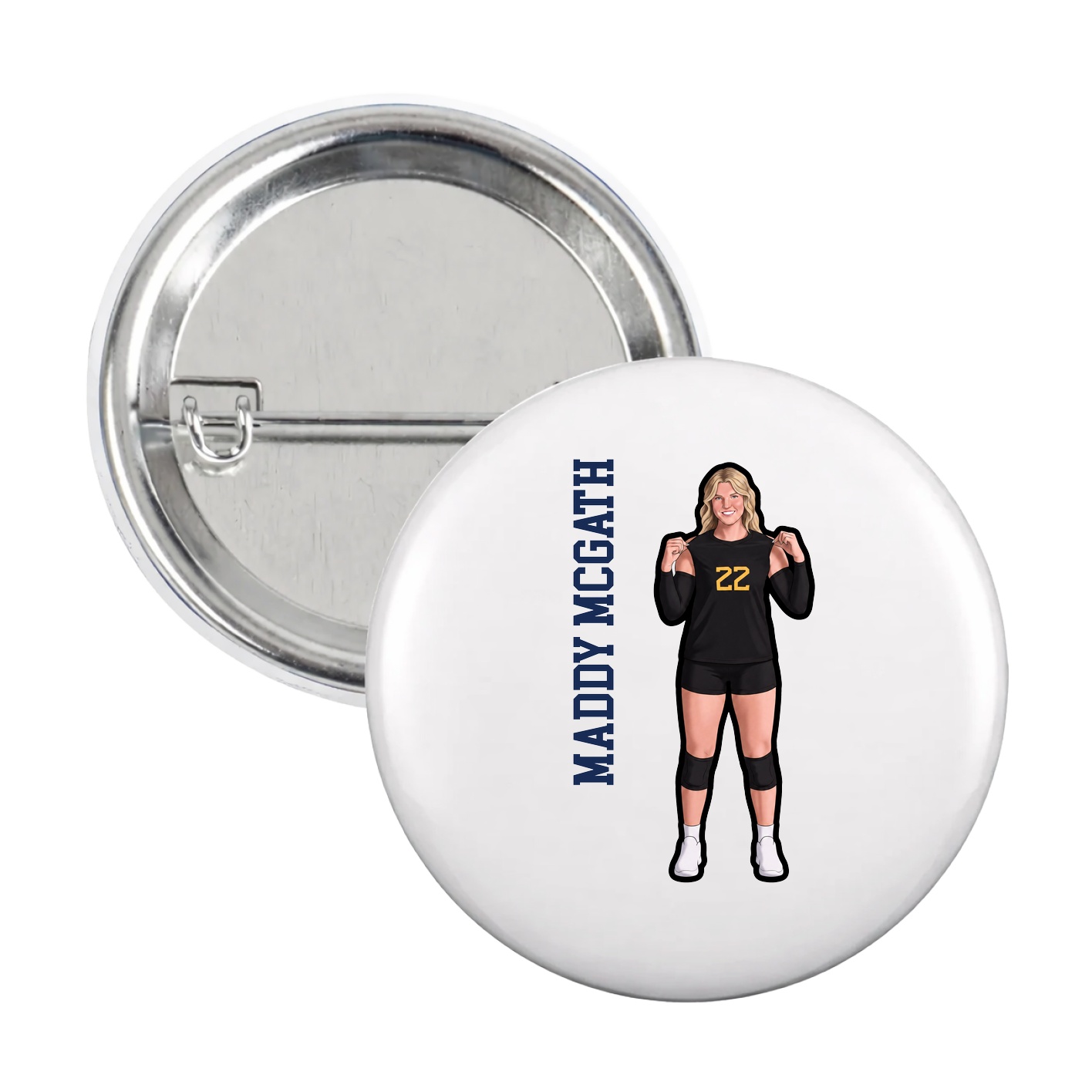 Game Day Button — Name Vertical in White