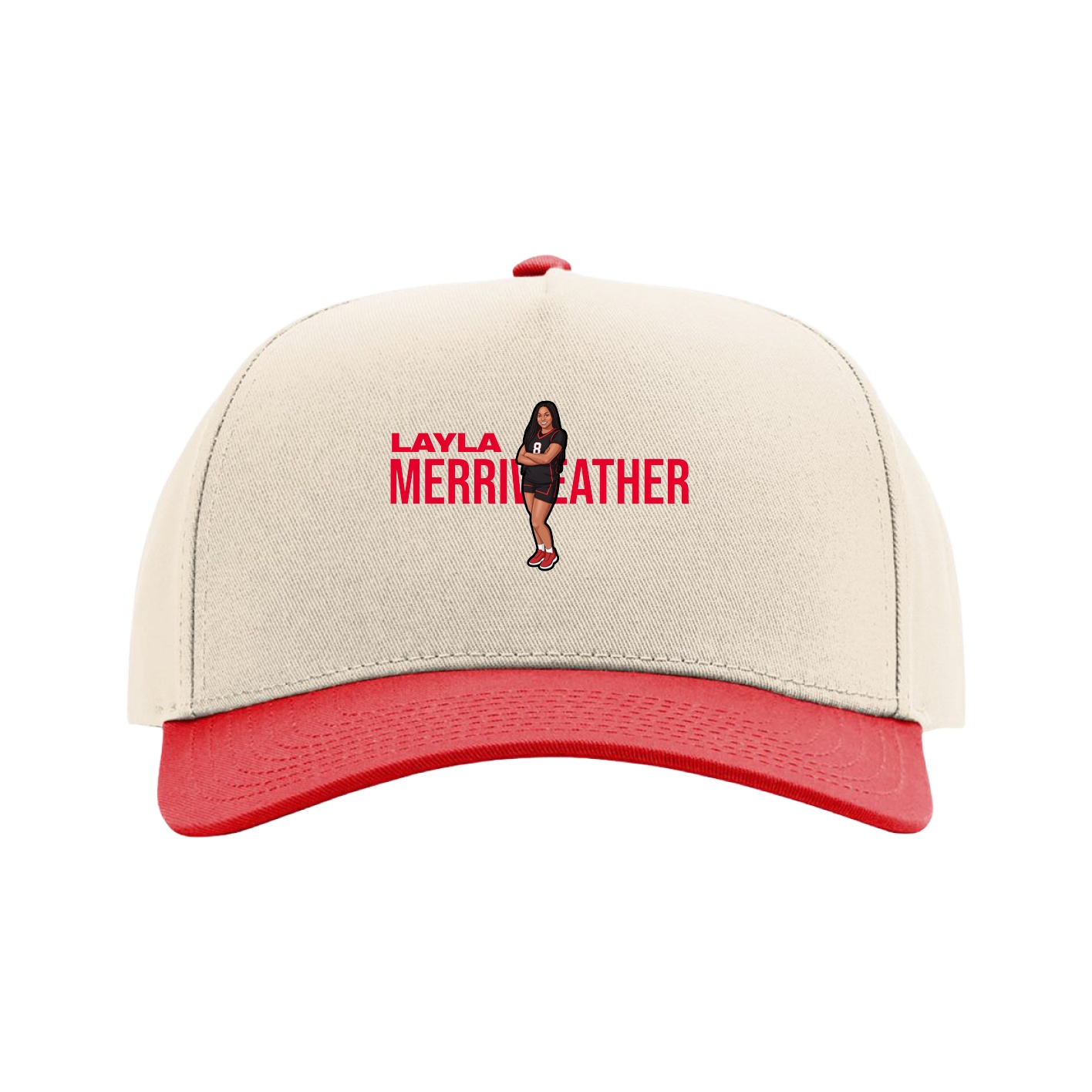 Full Fabric Five-Panel Champ Cap — Player Name in Cream/Red