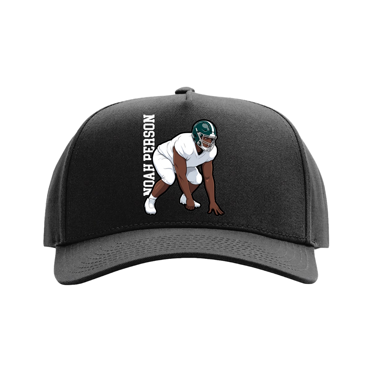 Full Fabric Five-Panel Champ Cap — Name Vertical in Black