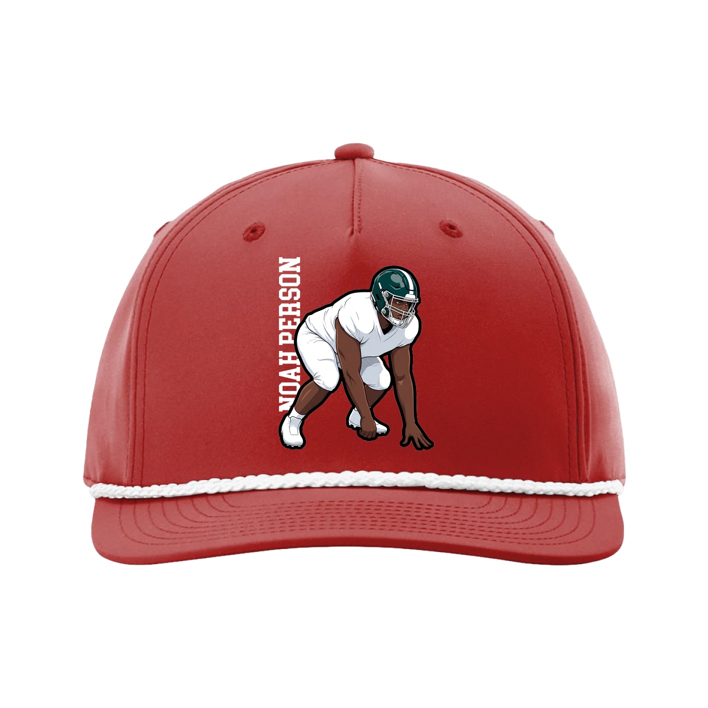 Five-Panel Classic Rope Cap — Name Vertical in Red
