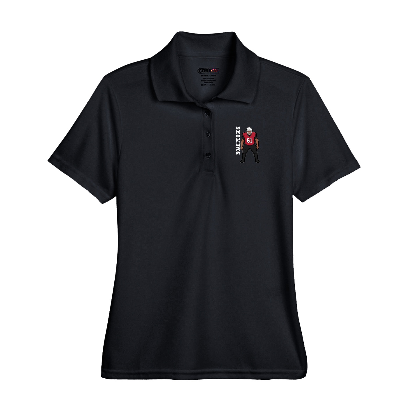 Performance Polo — Name Vertical in Black