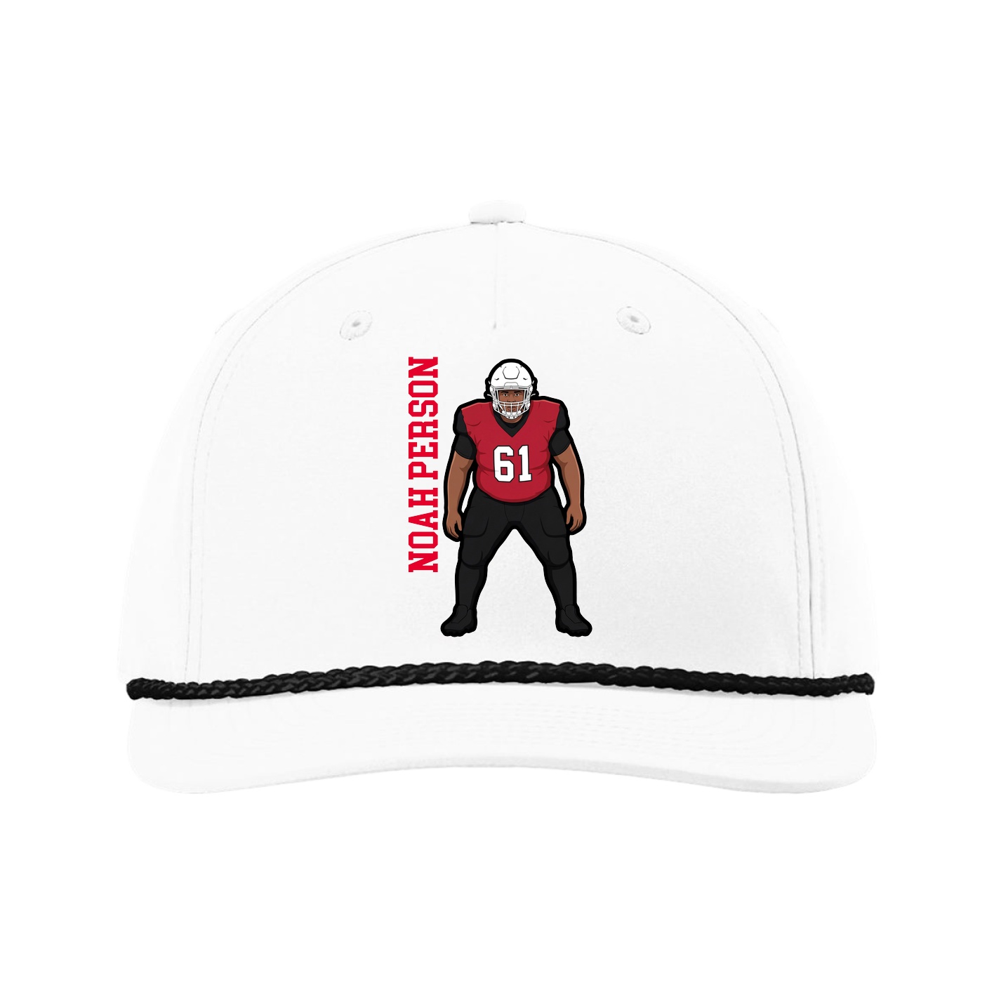 Five-Panel Classic Rope Cap — Name Vertical in White