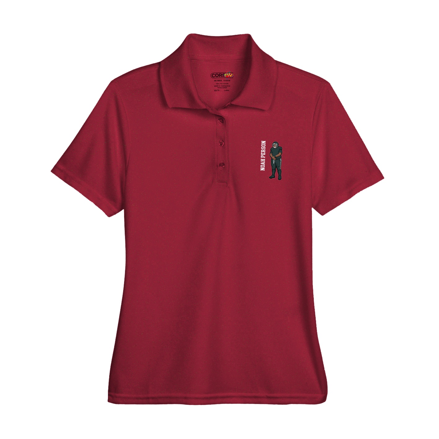 Womens Performance Polo — Name Vertical in Red