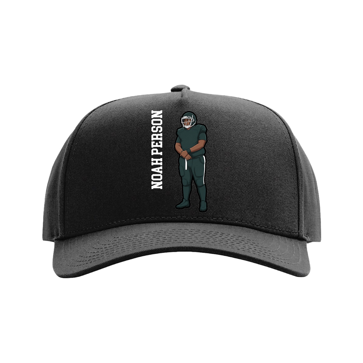 Full Fabric Five-Panel Champ Cap — Name Vertical in Black