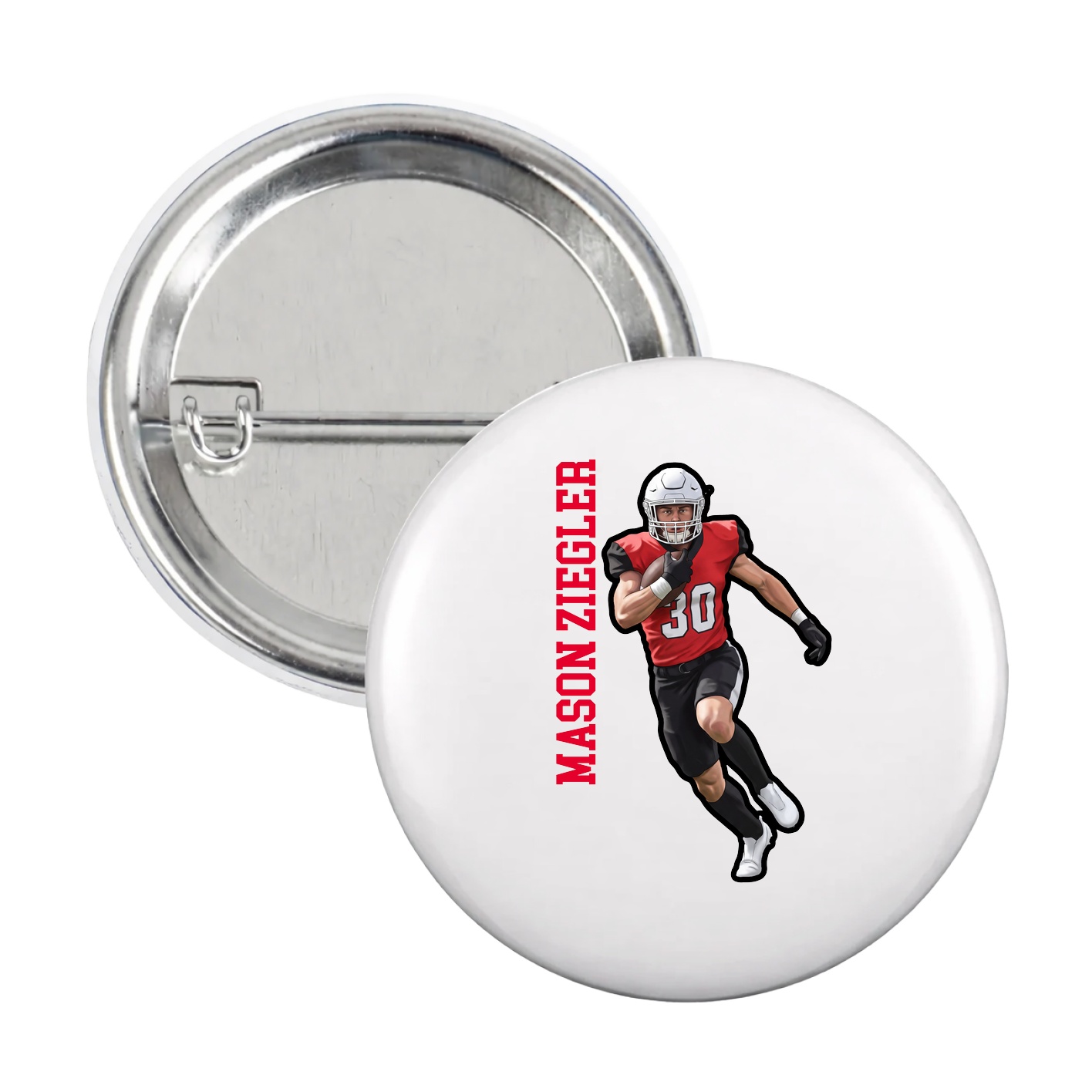 Game Day Button — Name Vertical in White