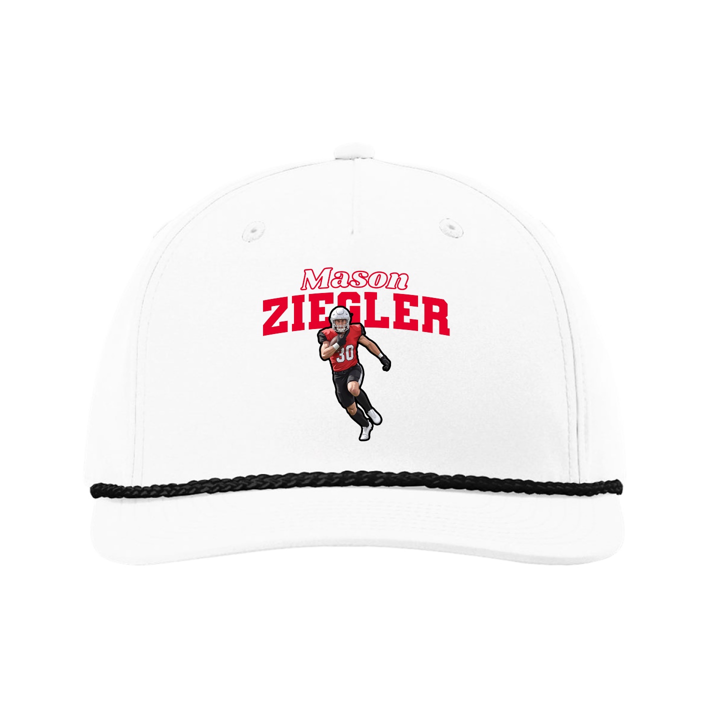 Five-Panel Classic Rope Cap — Name Arch in White