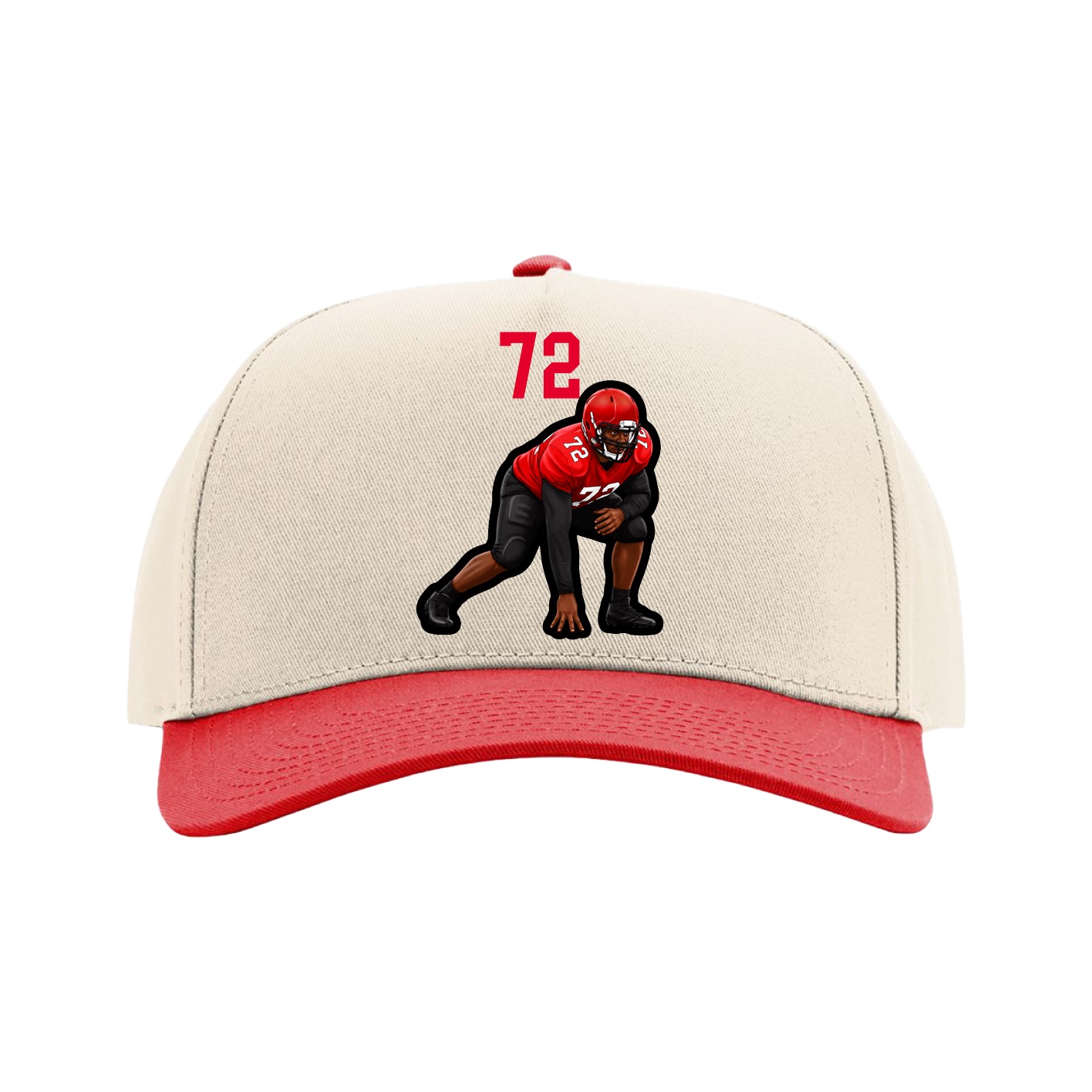 Full Fabric Five-Panel Champ Cap — Number Top in Cream/Red
