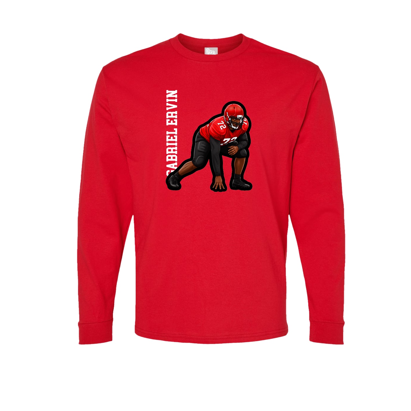 Long Sleeve Tee — Name Vertical in Red