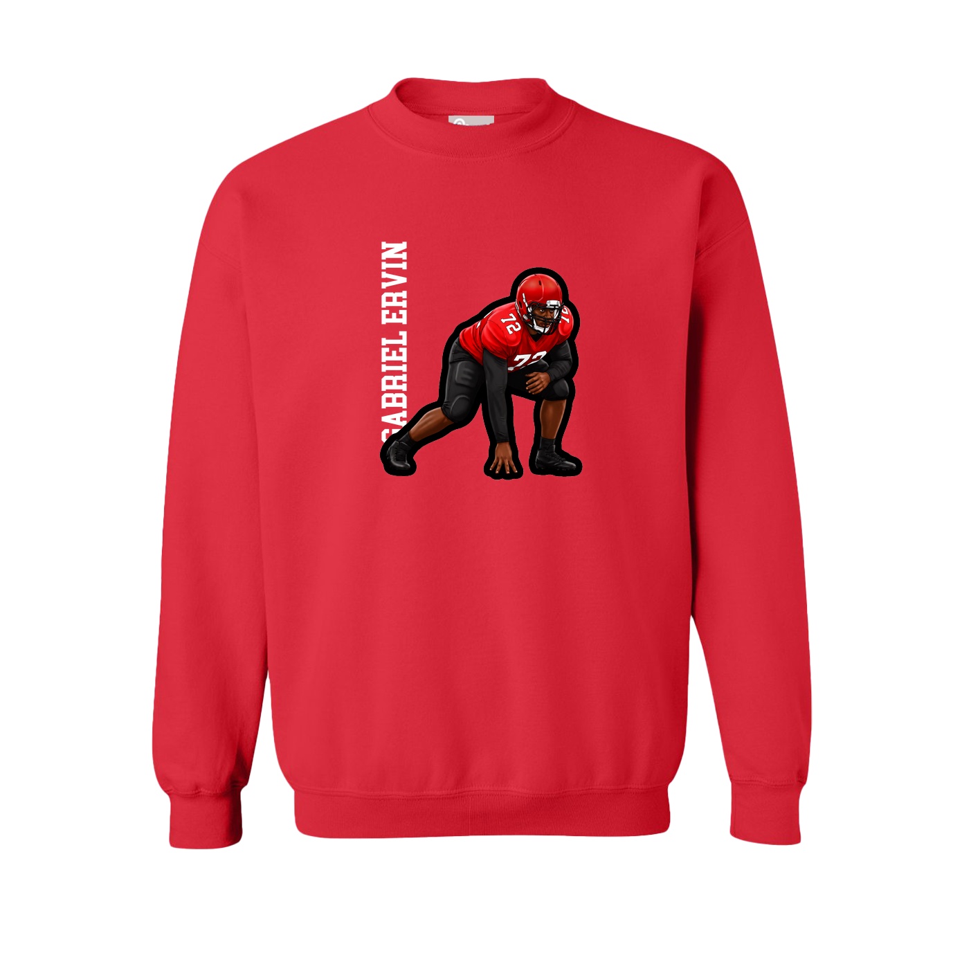 Fleece Crew — Name Vertical in Red