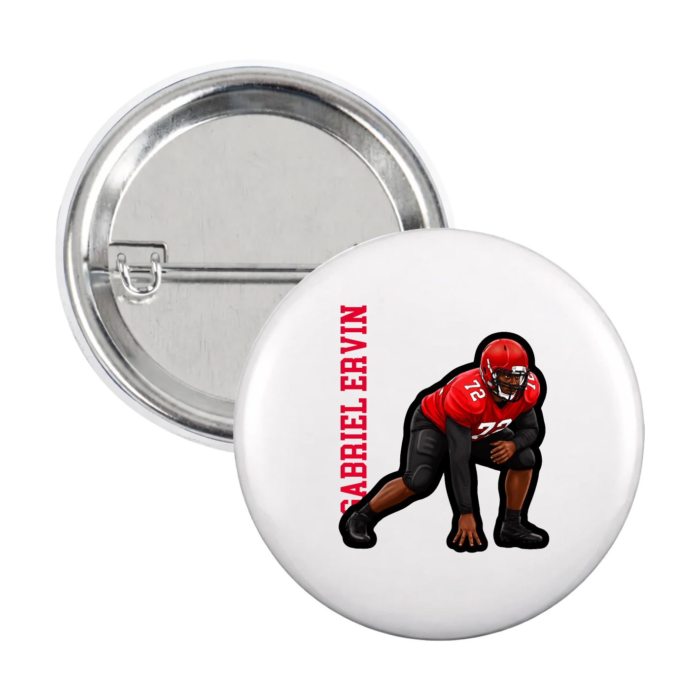Game Day Button — Name Vertical in White
