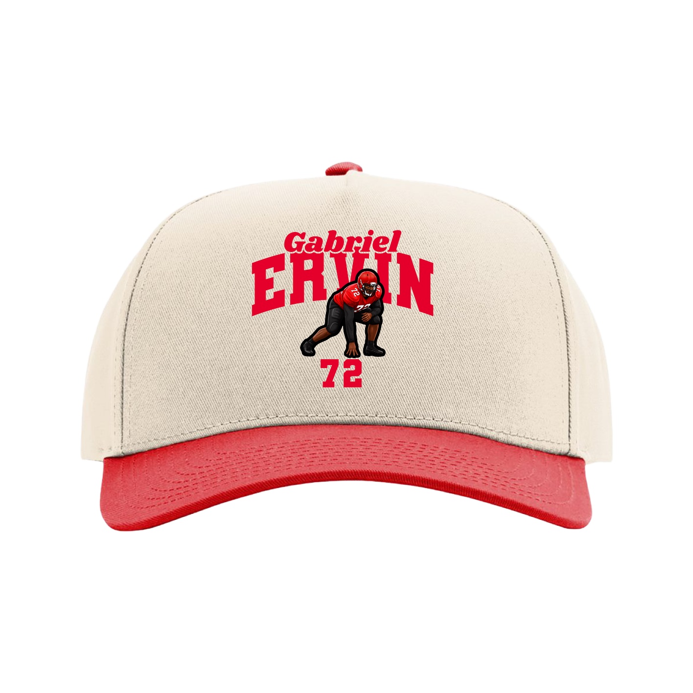 Full Fabric Five-Panel Champ Cap — Signature Arch in Cream/Red