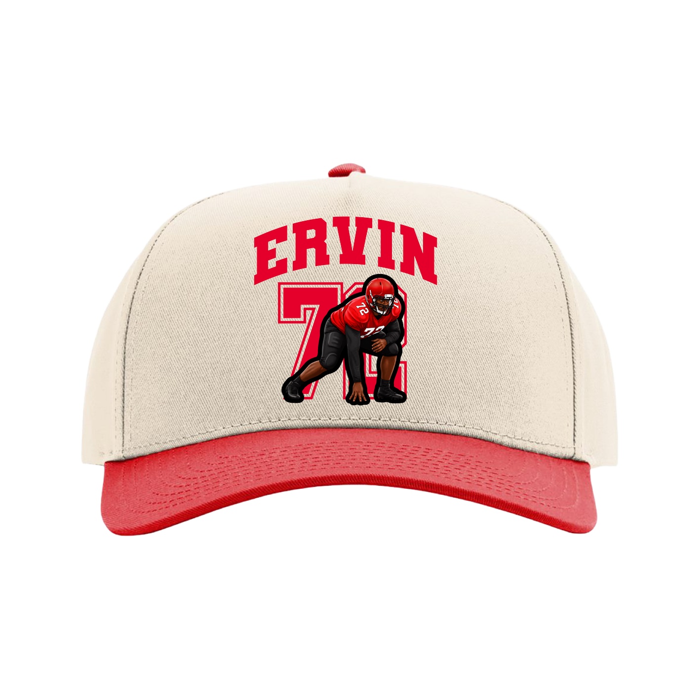 Full Fabric Five-Panel Champ Cap — Number in Cream/Red