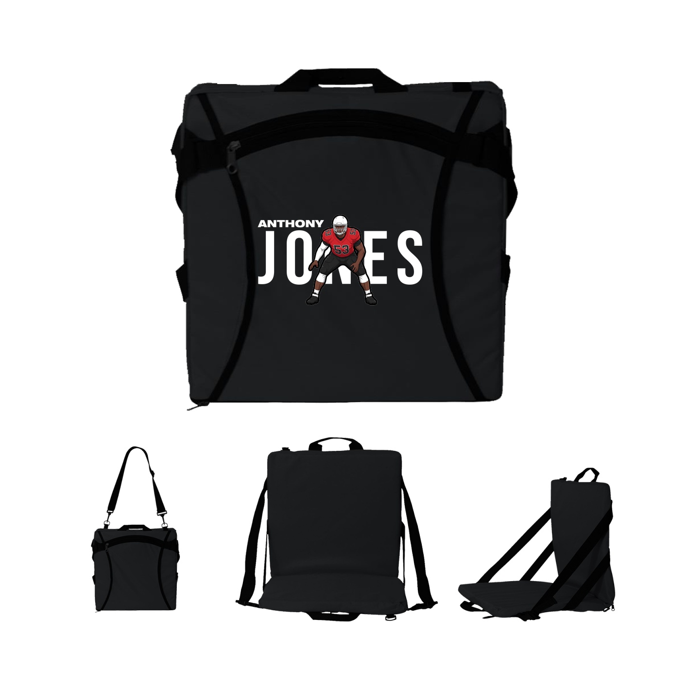 Folding Stadium Seat — Player Name in Black