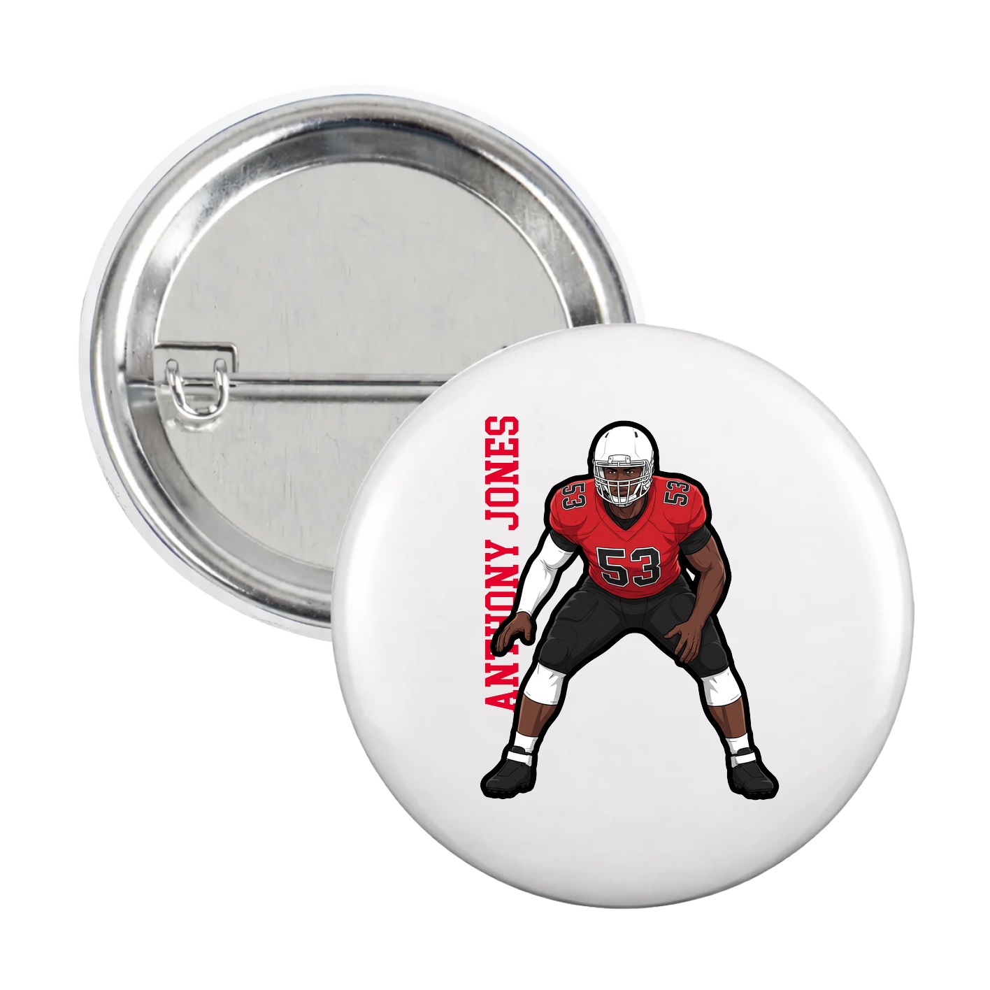 Game Day Button — Name Vertical in White