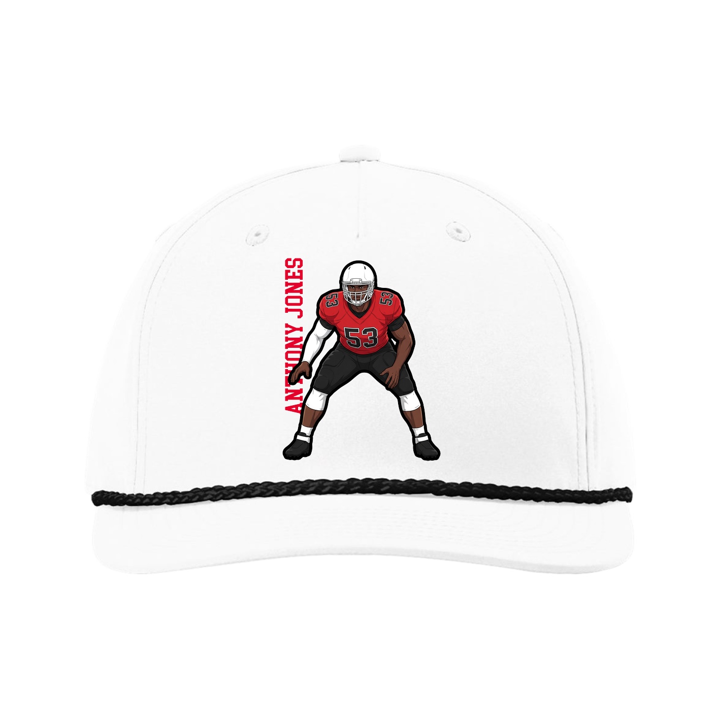 Five-Panel Classic Rope Cap — Name Vertical in White