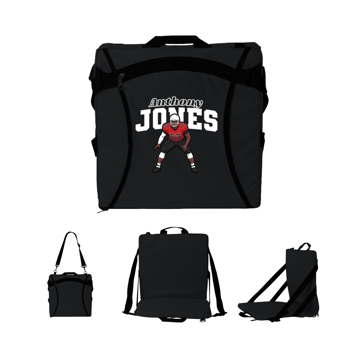 Folding Stadium Seat — Name Arch in Black