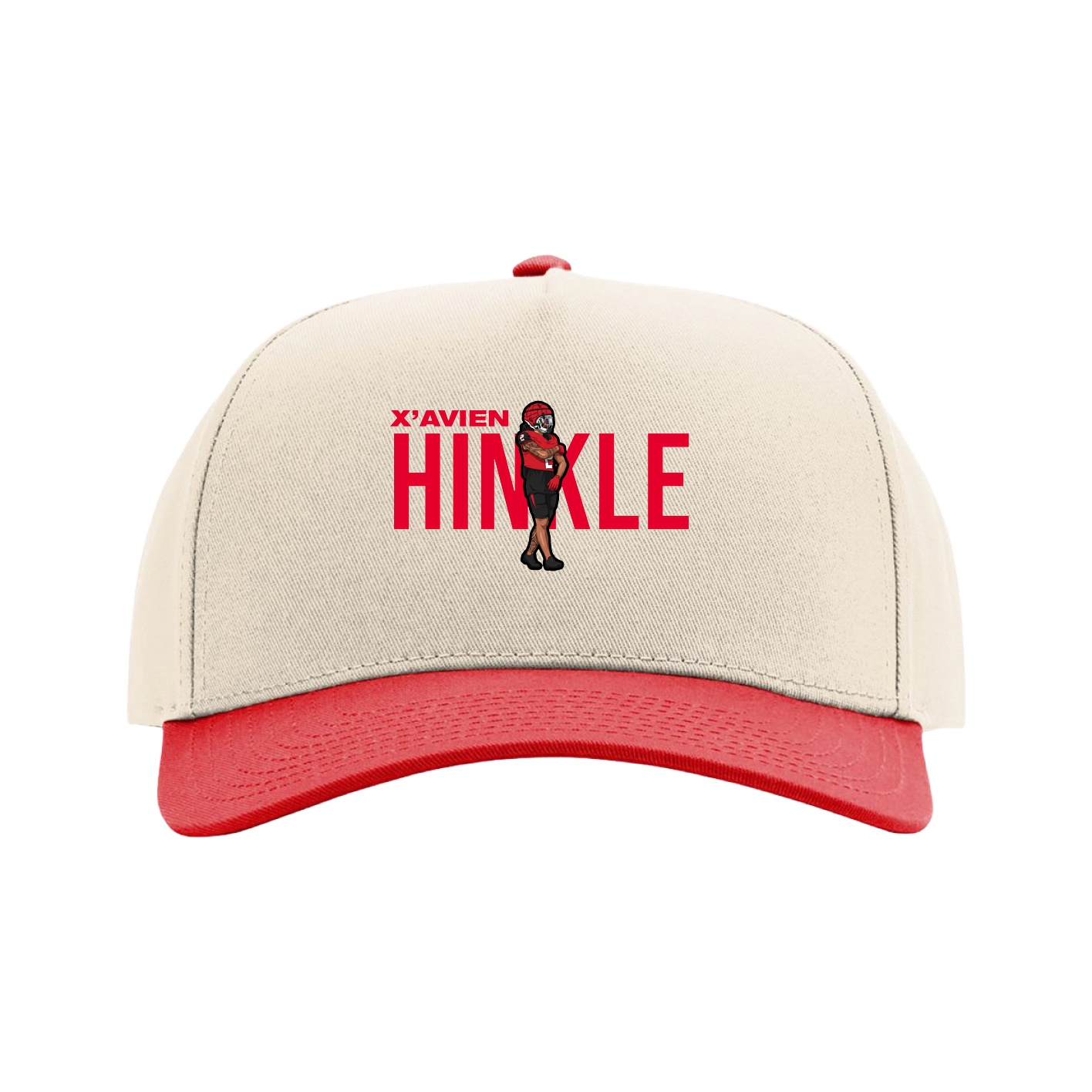 Full Fabric Five-Panel Champ Cap — Player Name in Cream/Red