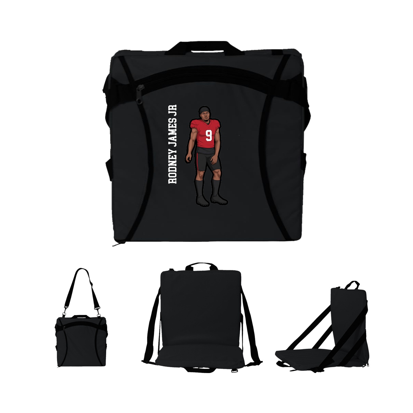 Folding Stadium Seat — Name Vertical in Black