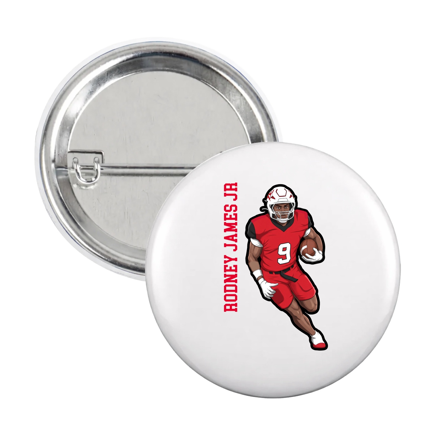 Game Day Button — Name Vertical in White