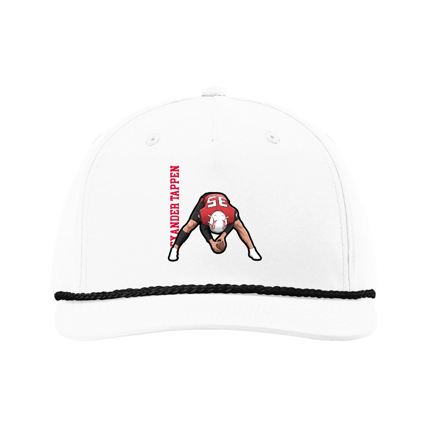 Five-Panel Classic Rope Cap — Name Vertical in White